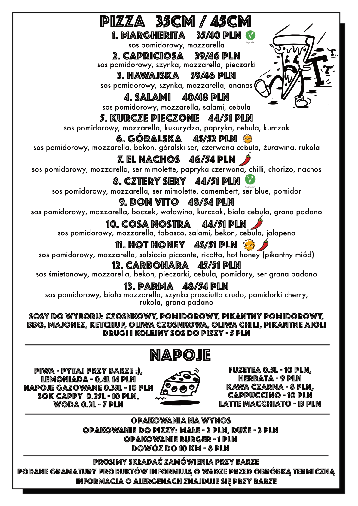 menu pizz